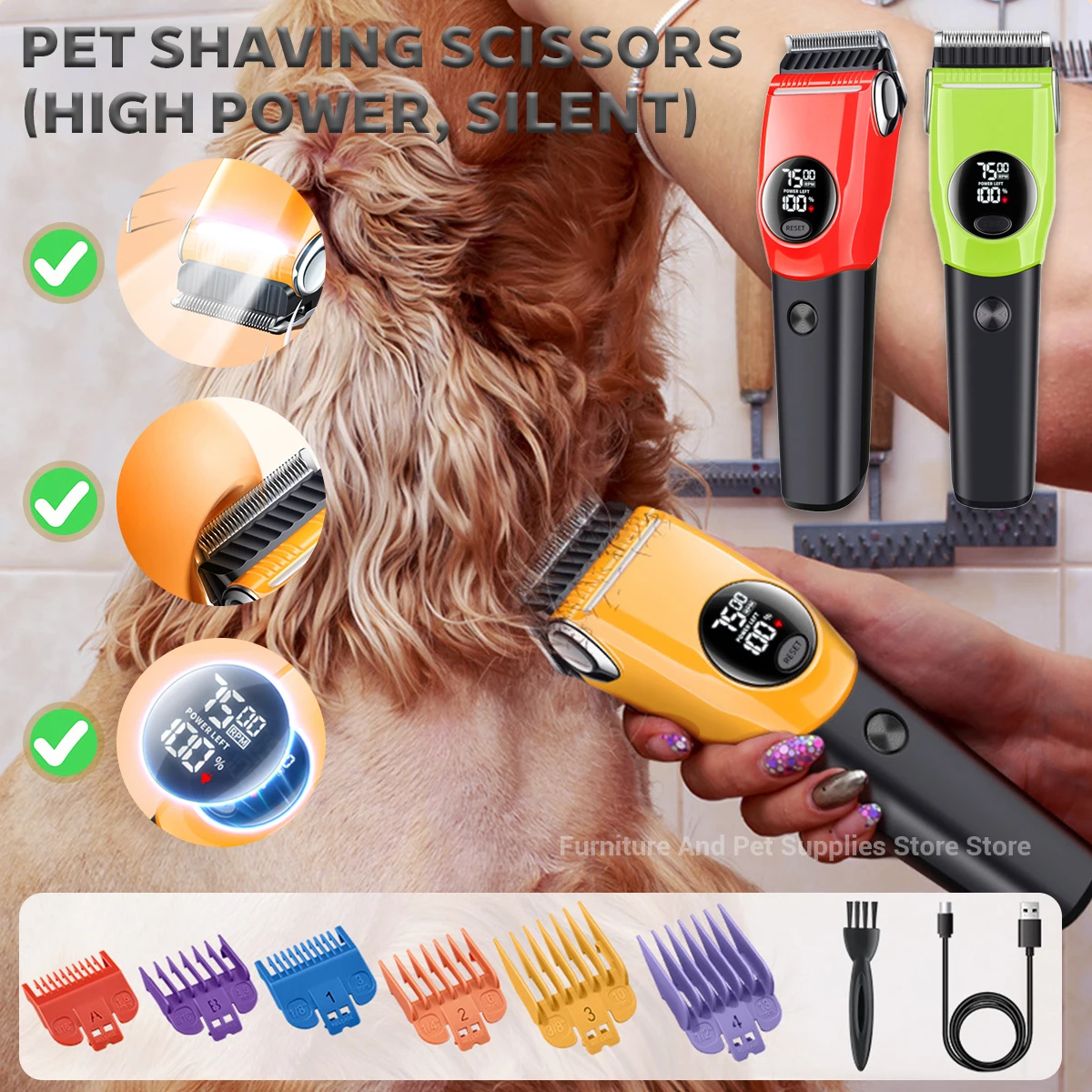 Cordless Dog Clippers Low Noise Grooming - Cortadora de Pelo Eléctrica Profesional para