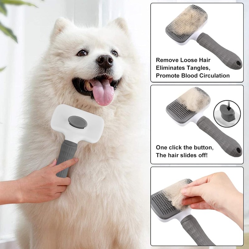 Slicker Brush Self Cleaning Pet Grooming - Cepillo Autolimpiable para Eliminar Pelo de