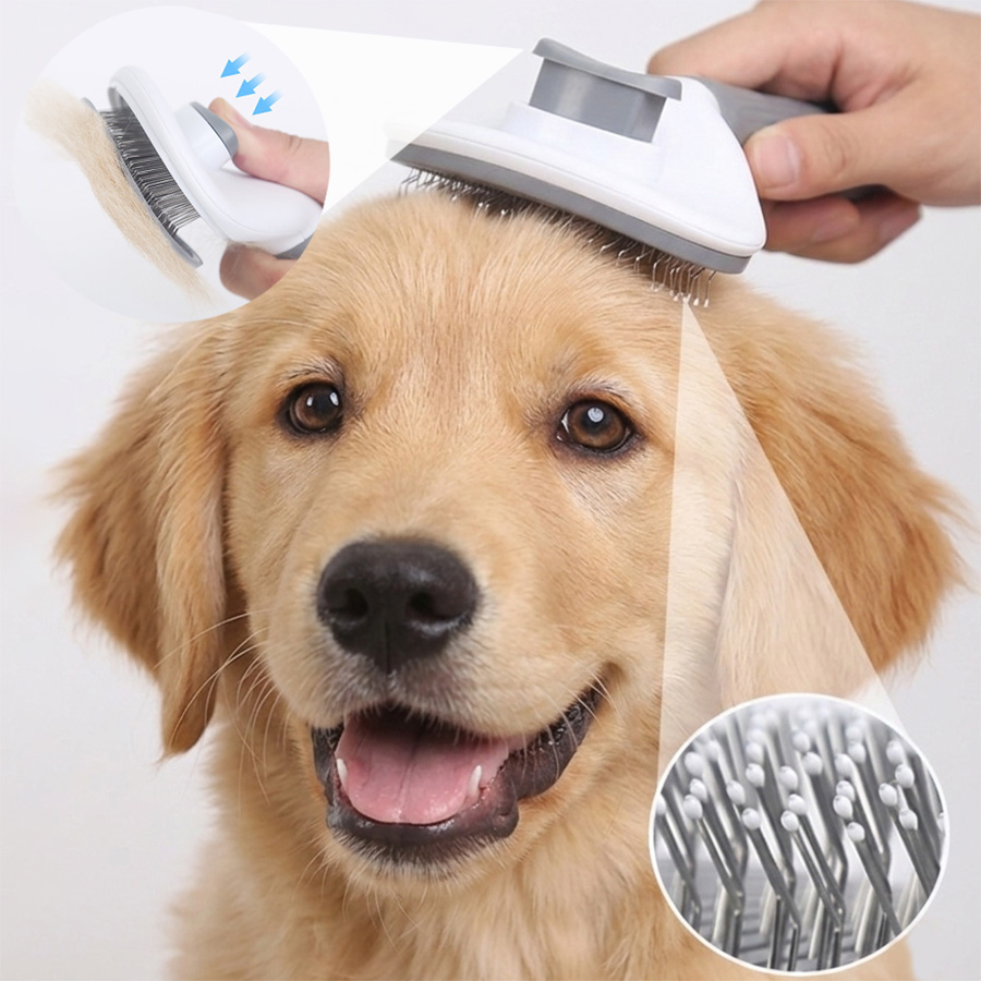 Slicker Brush Self Cleaning Pet Grooming - Cepillo Autolimpiante para Mascotas, Removedor de