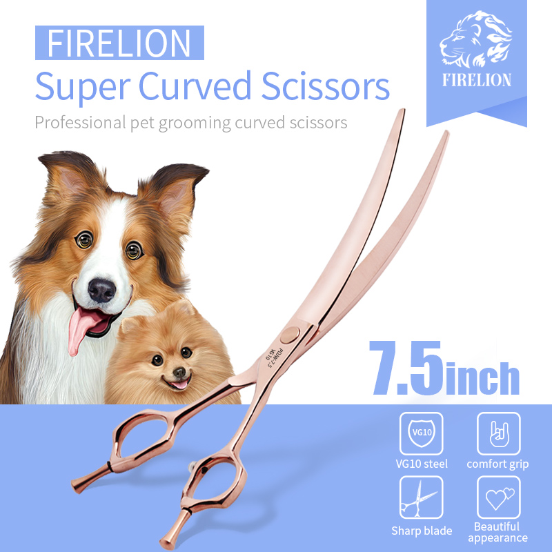 Professional Pet Grooming Scissors Curved - FIRELION profesional VG10 6,5/7,0/7,5 pulgadas tijeras