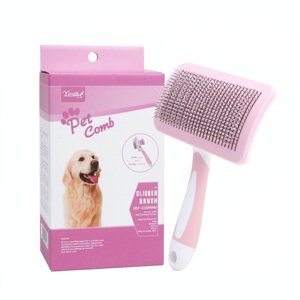 Cepillo de aseo para mascotas, - Slicker Brush Self Cleaning Pet Grooming reseña y precio