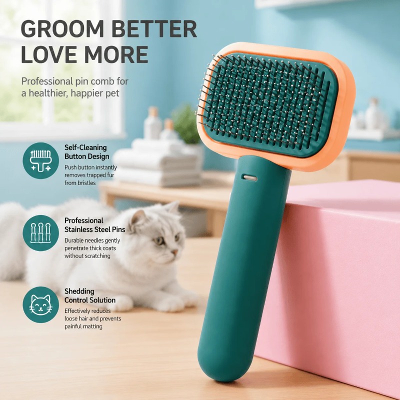 Cepillo autolimpiante para el  - Slicker Brush Self Cleaning Pet Grooming reseña y precio